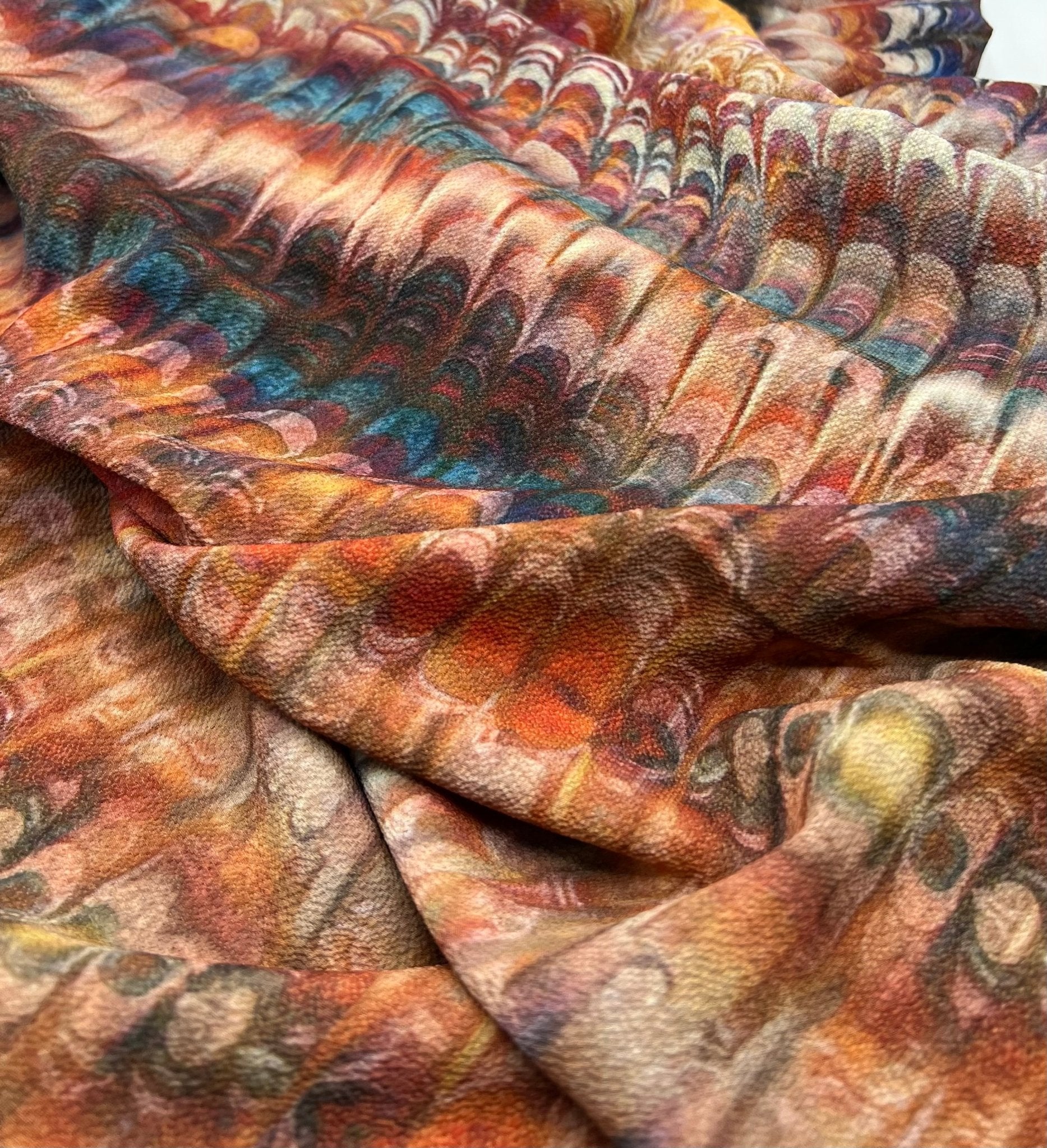 Feather Detail Multi Print Lightweight Bubble Crepe Fabric - T9 Fabrics